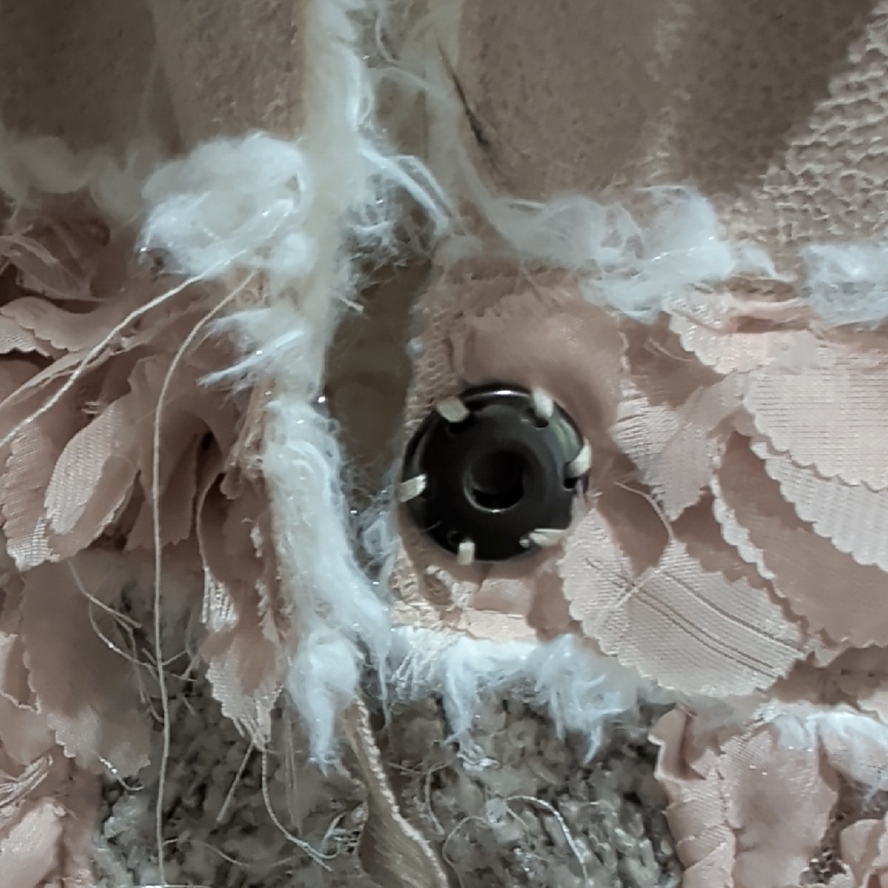 Textured Beige & Blush Ruffle Blazer with Faux Fur Trim - Picture 12 of 14
